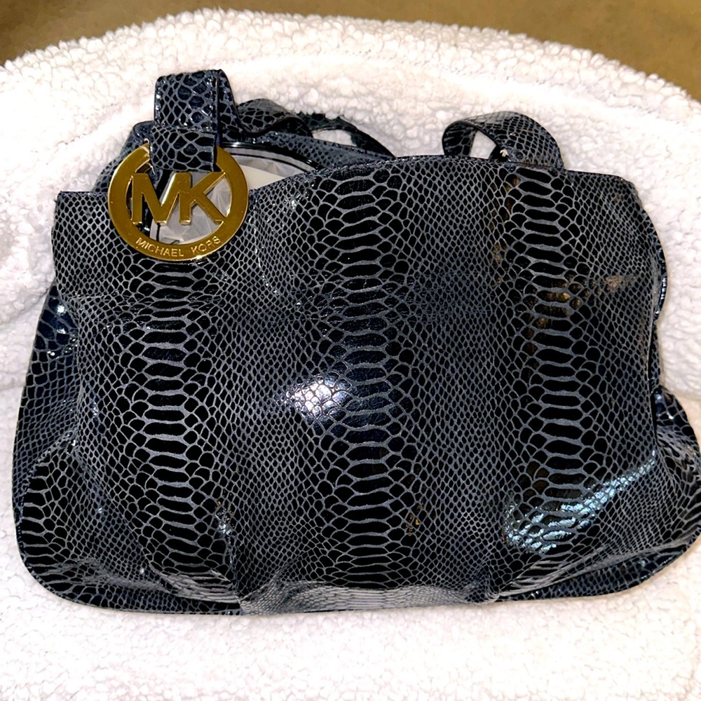 Michael Kors Blue Snake Skin Embossed Handbag